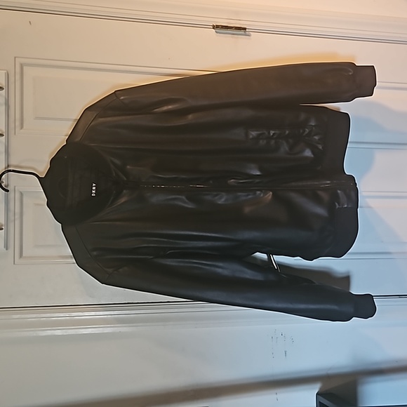 DKNY FAUX-LEATHER BOMBER JACKET - Picture 1 of 6
